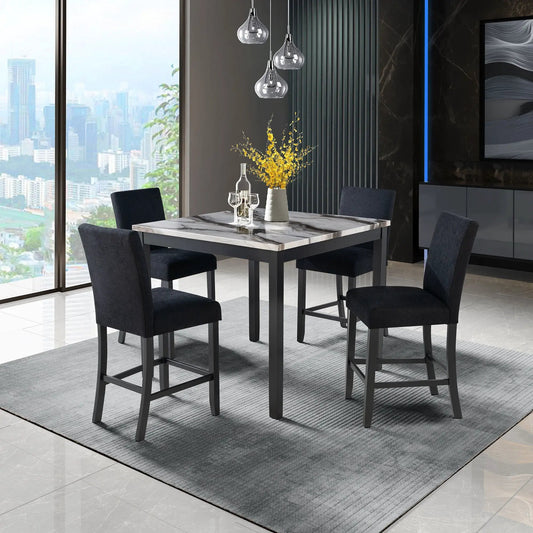 Leoncia 5pc dining set: espresso bar table with marble top and 4 stools on Tampa Home & Garden Store