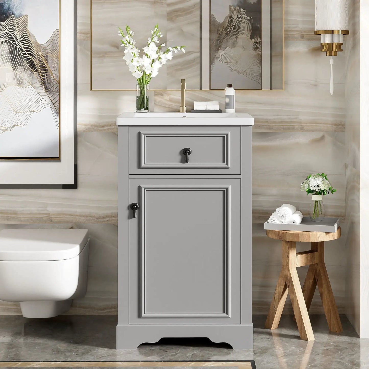 Elegant Vanity With Ceramic Sink and Shelf