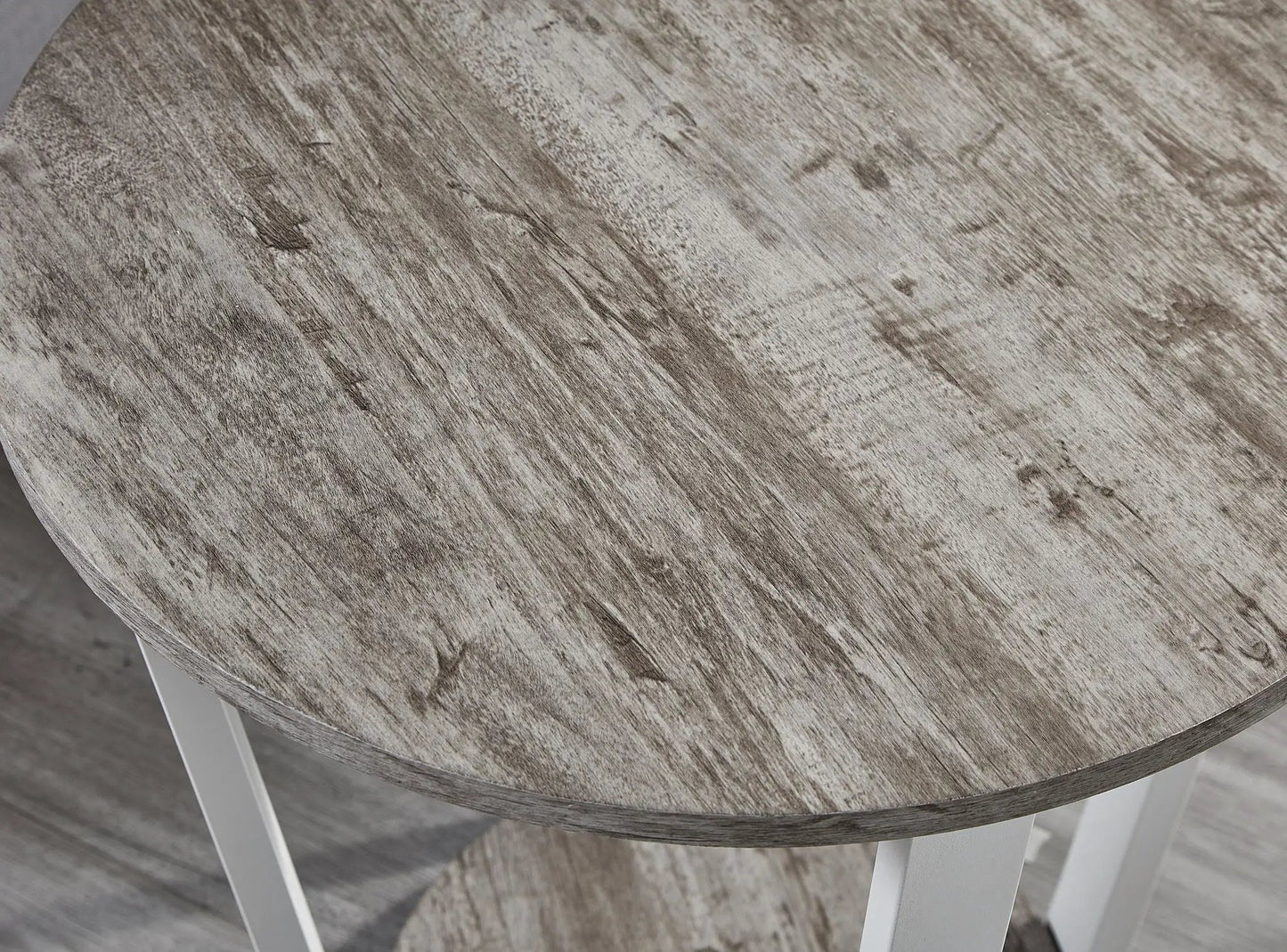 Elysian round end table with shelf, gray wood top and white legs by Unique Piece Furniture on Tampa Home & Garden Store