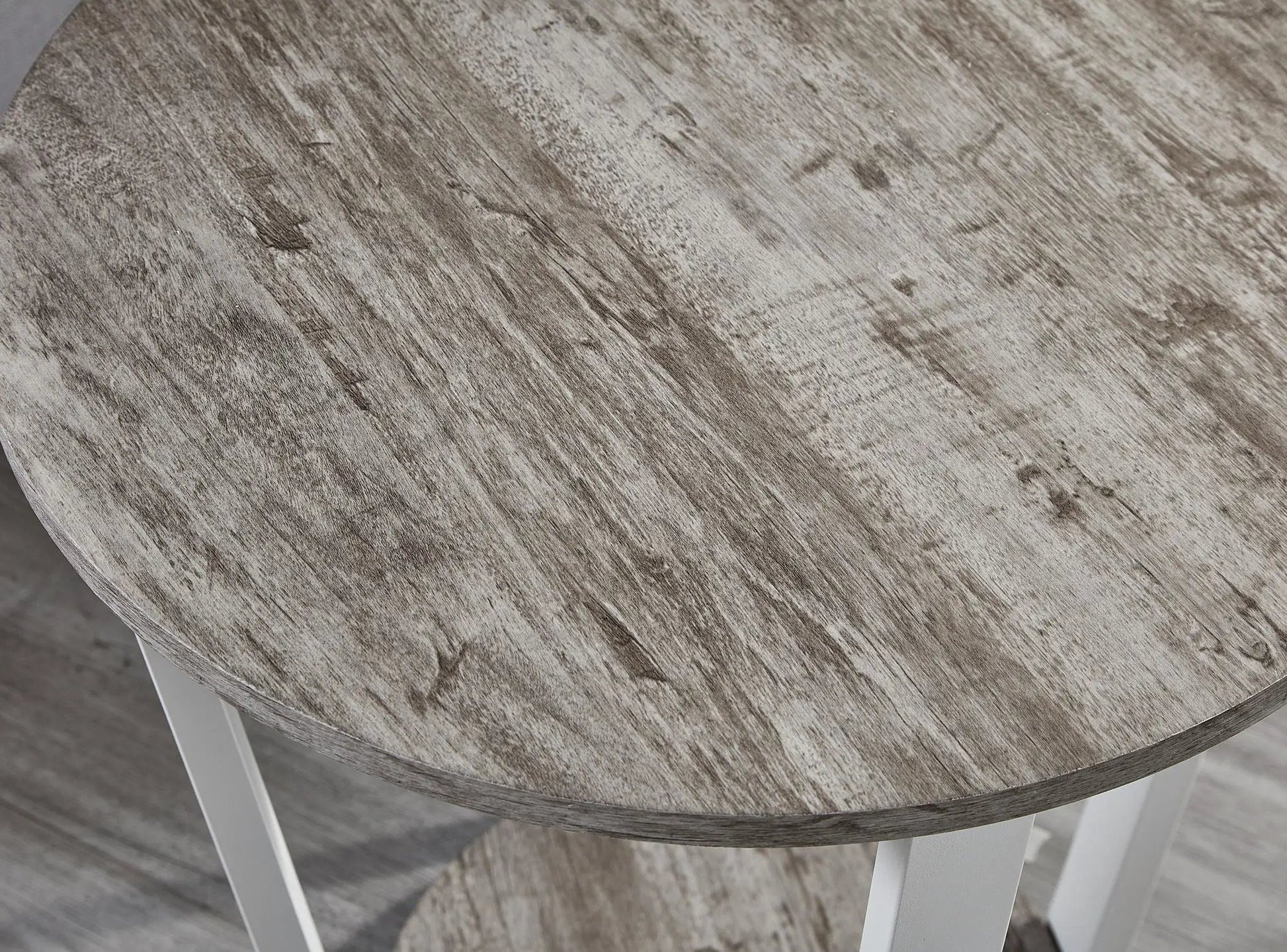 Elysian round end table with shelf, gray wood top and white legs by Unique Piece Furniture on Tampa Home & Garden Store