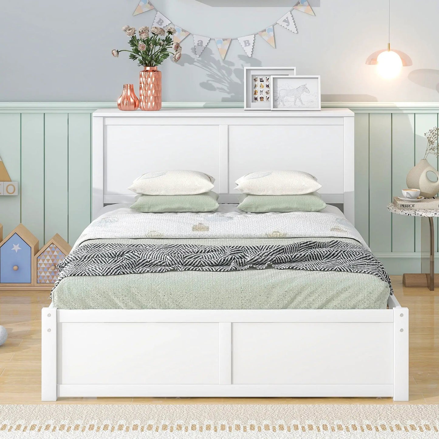 Storage platform bed with pull-out shelves and trundle, white by Unique Piece Furniture on Tampa Home & Garden Store