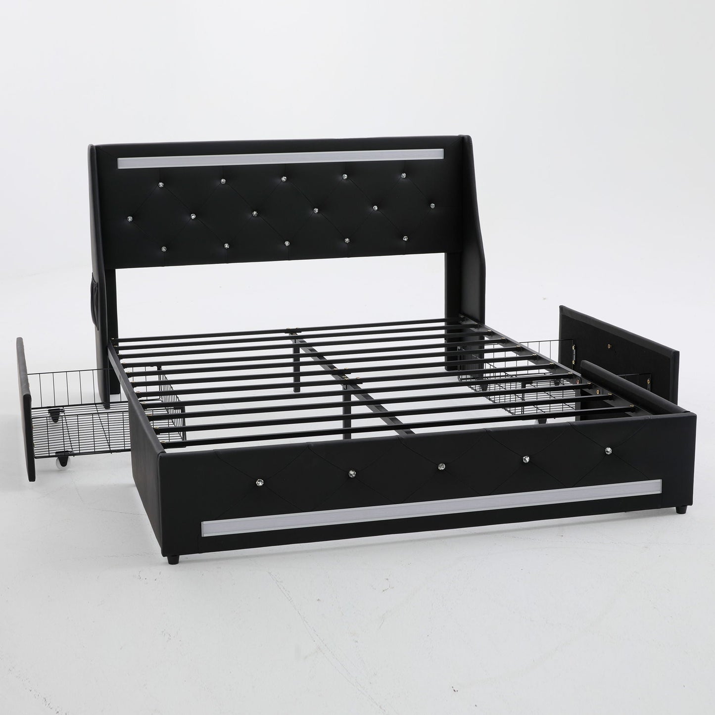 Wingback Upholstered Bed Frame Led and Usb