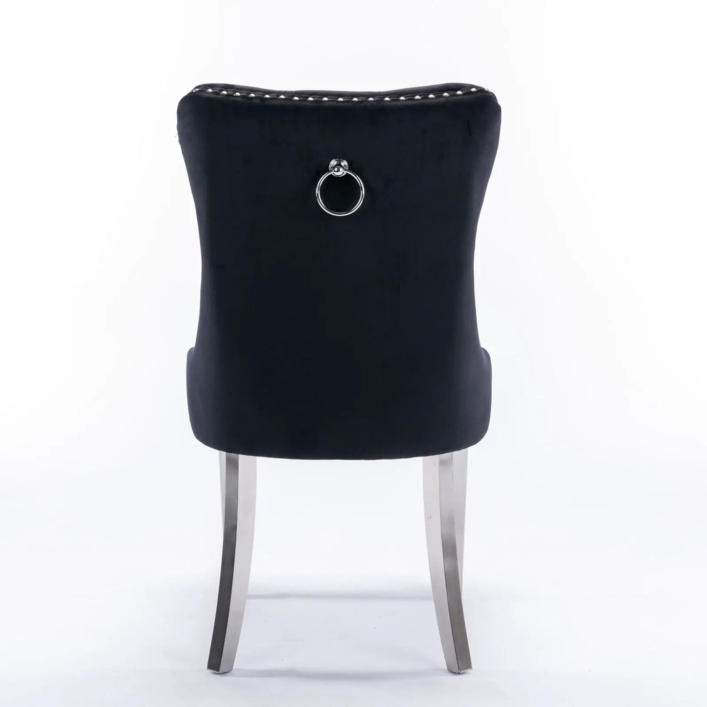 Nikki Dining Chair set of 2, black fabric, silver ring back on Tampa Home & Garden Store