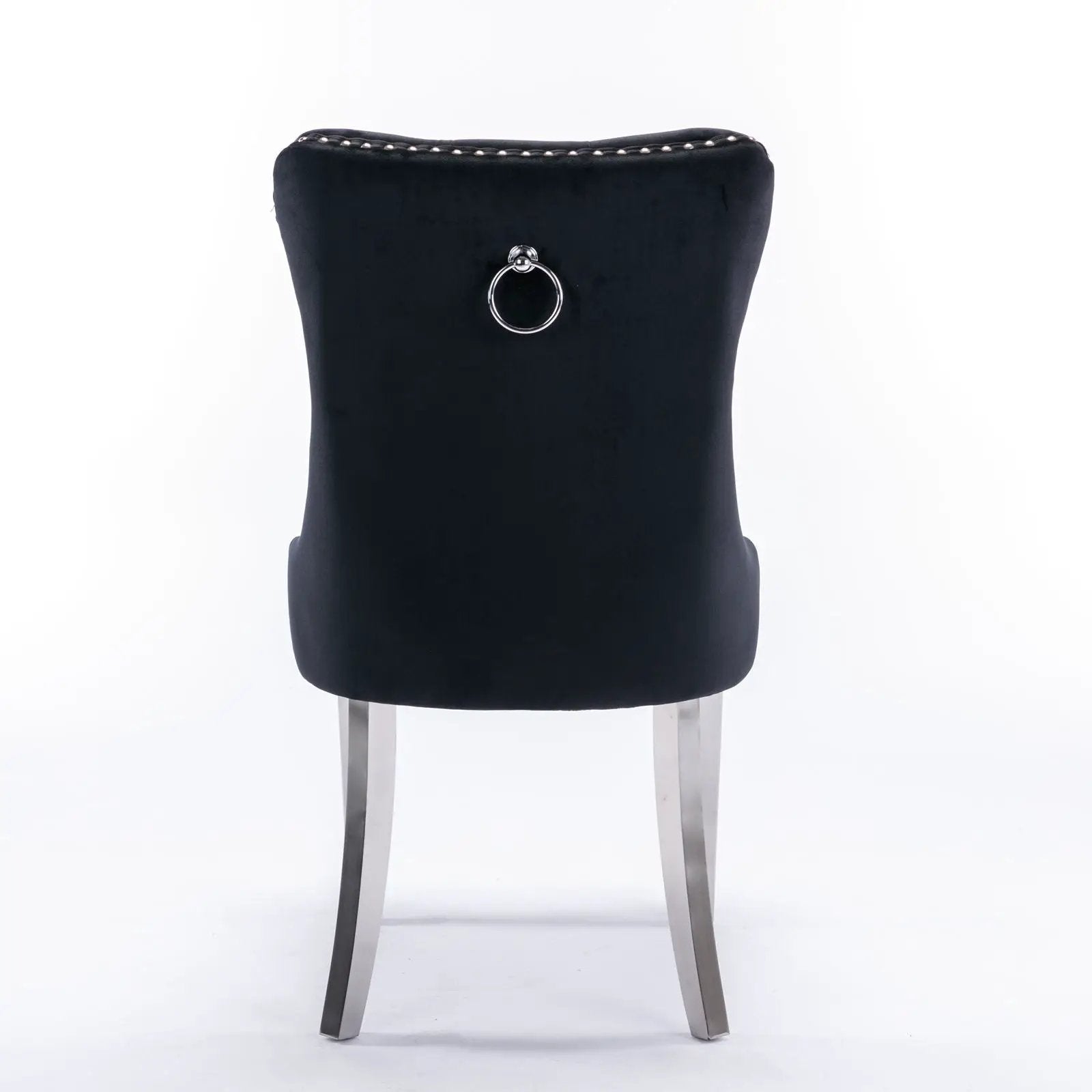 Nikki Dining Chair set of 2, black fabric, silver ring back on Tampa Home & Garden Store