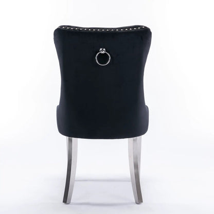 Nikki Dining Chair set of 2, black fabric, silver ring back on Tampa Home & Garden Store