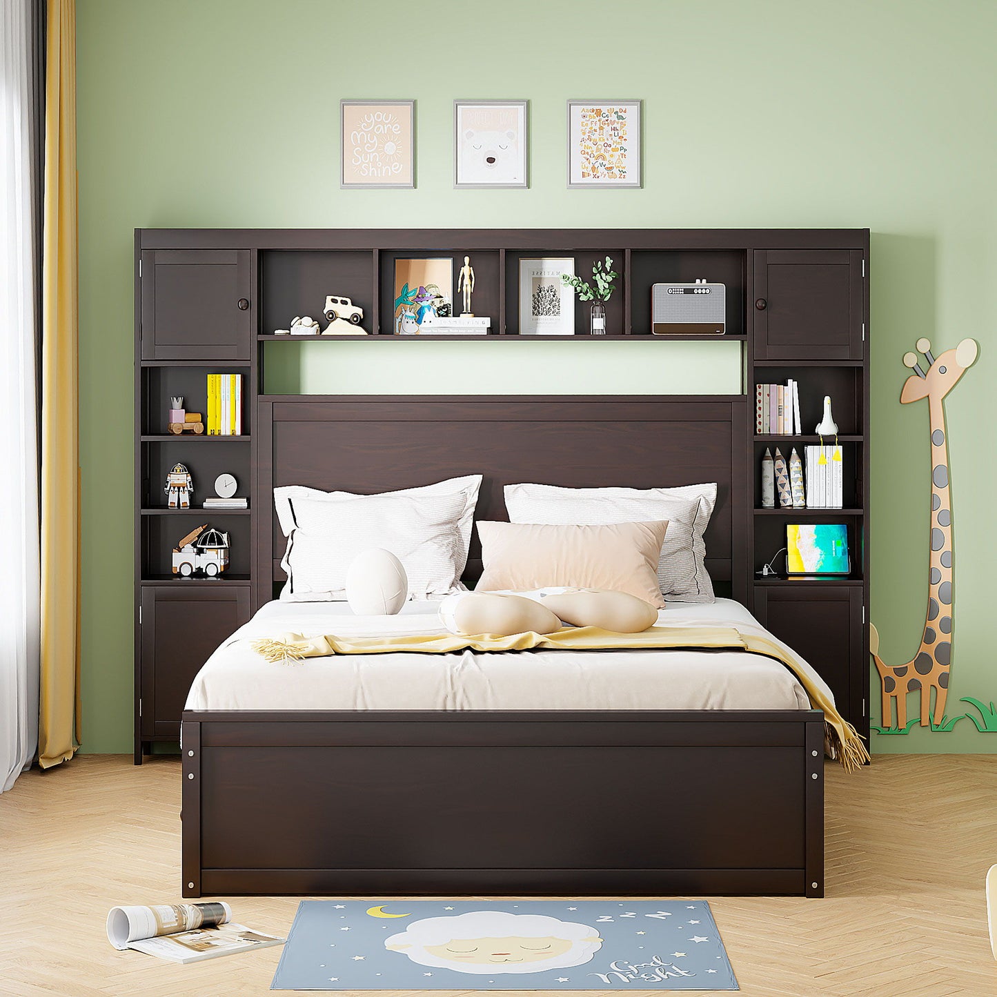 Twin Bed With Cabinet Shelf and Power Sockets