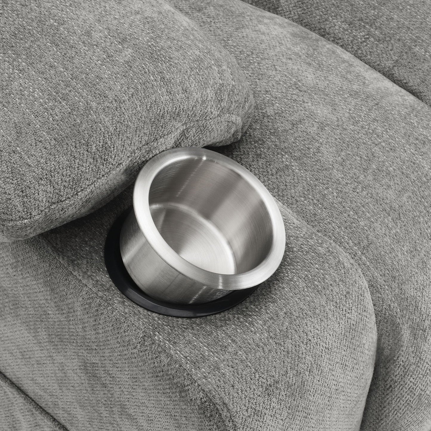 Beca upholstered power lift recliner with cupholders in gray fabric on Tampa Home & Garden Store