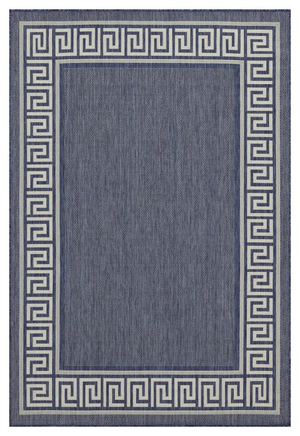 Sunshine runner rug polypropylene blue field beige Greek key border on Tampa Home & Garden Store