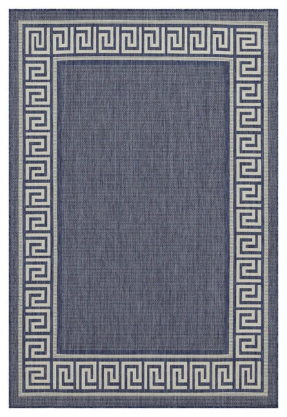 Sunshine runner rug polypropylene blue field beige Greek key border on Tampa Home & Garden Store