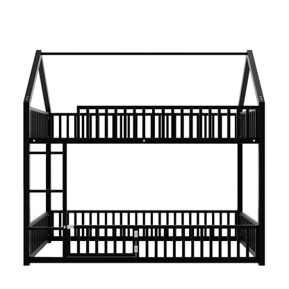 Metal House Bunk Bed with Fence and Door