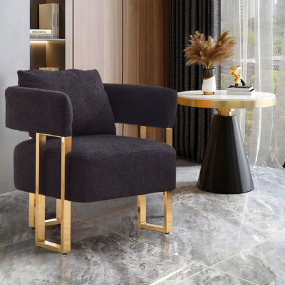 Modern decorative chair set with teddy fleece upholstery and gold metal legs pair on Tampa Home & Garden Store