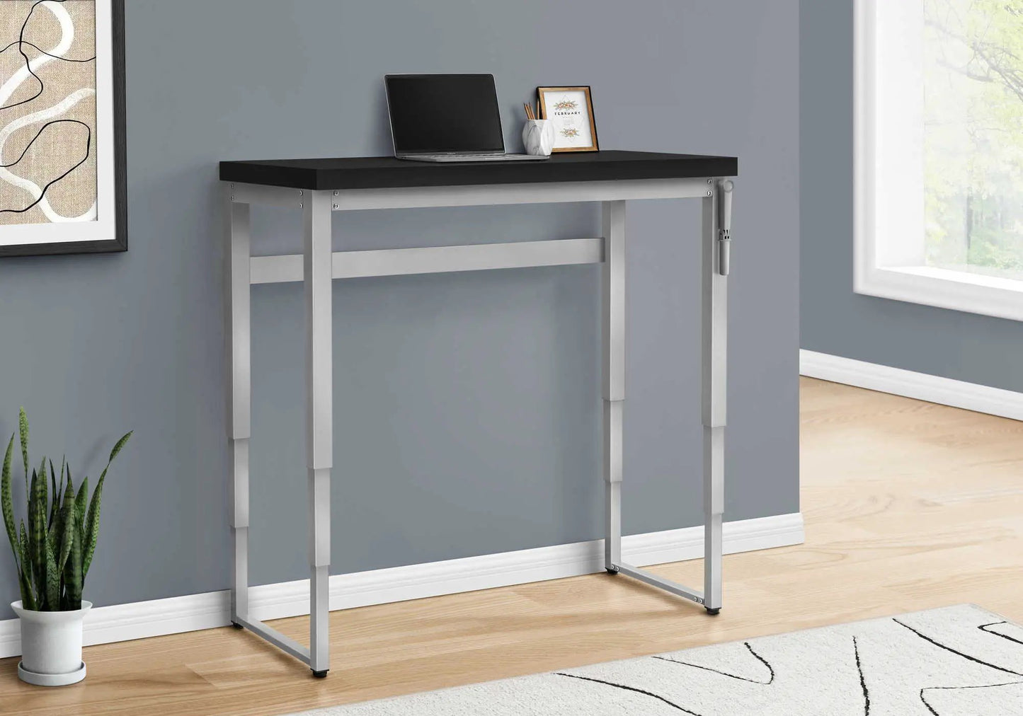 Computer desk standing adjustable black top with silver frame by Unique Piece Furniture laptop on Tampa Home & Garden Store