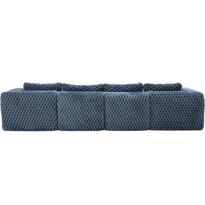 Modular sectional sofa blue textured knit upholstery with two movable ottomans on Tampa Home & Garden Store