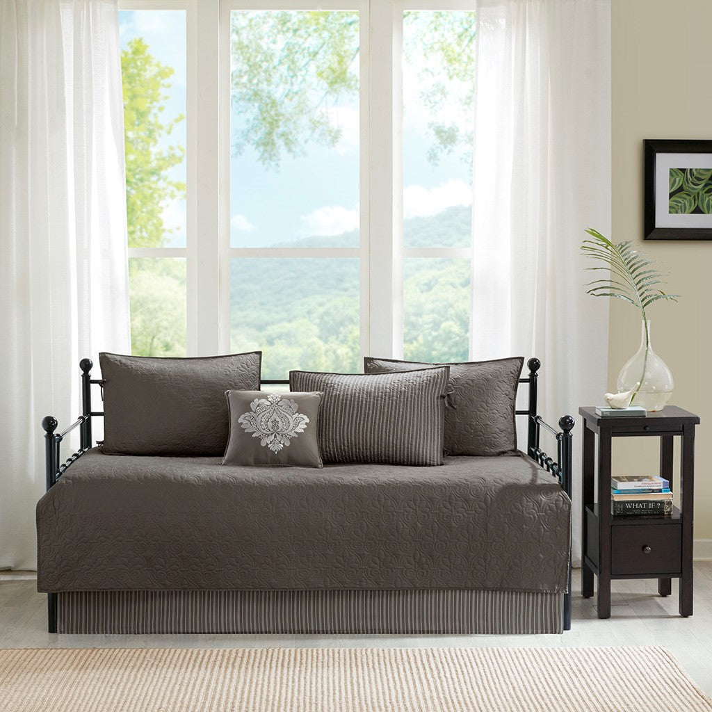 6 Piece Reversible Daybed Cover Set dark gray with quilted pattern on daybed on Tampa Home & Garden Store