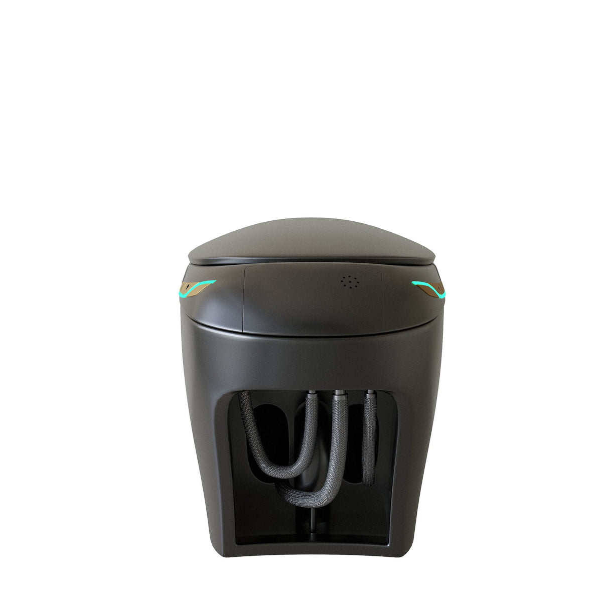 Smart toilet with ceramic bidet in matte black, HouseOfZazla, rear view with hoses on Tampa Home & Garden Store