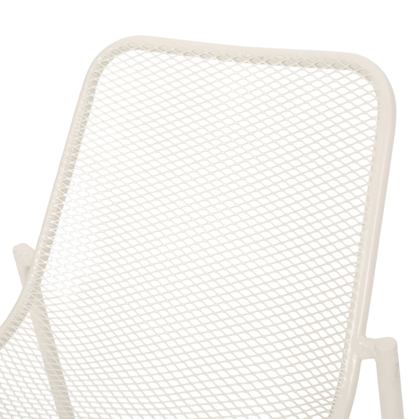 Kincaid Stackable Iron Chair back, white powder-coated metal with diamond mesh on Tampa Home & Garden Store