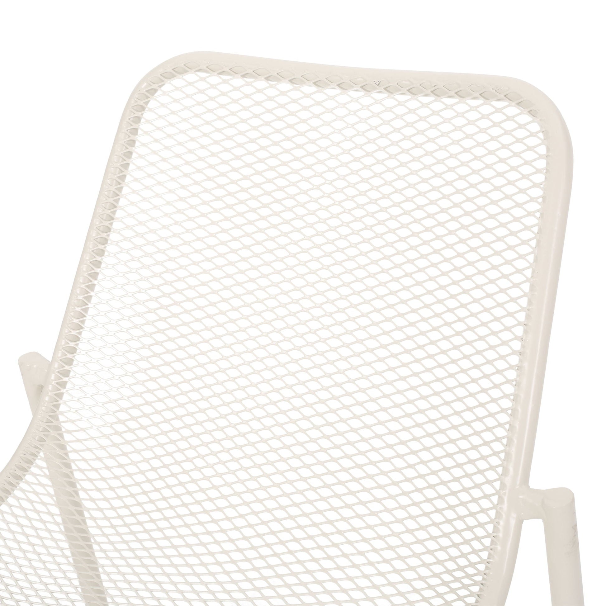 Kincaid Stackable Iron Chair back, white powder-coated metal with diamond mesh on Tampa Home & Garden Store