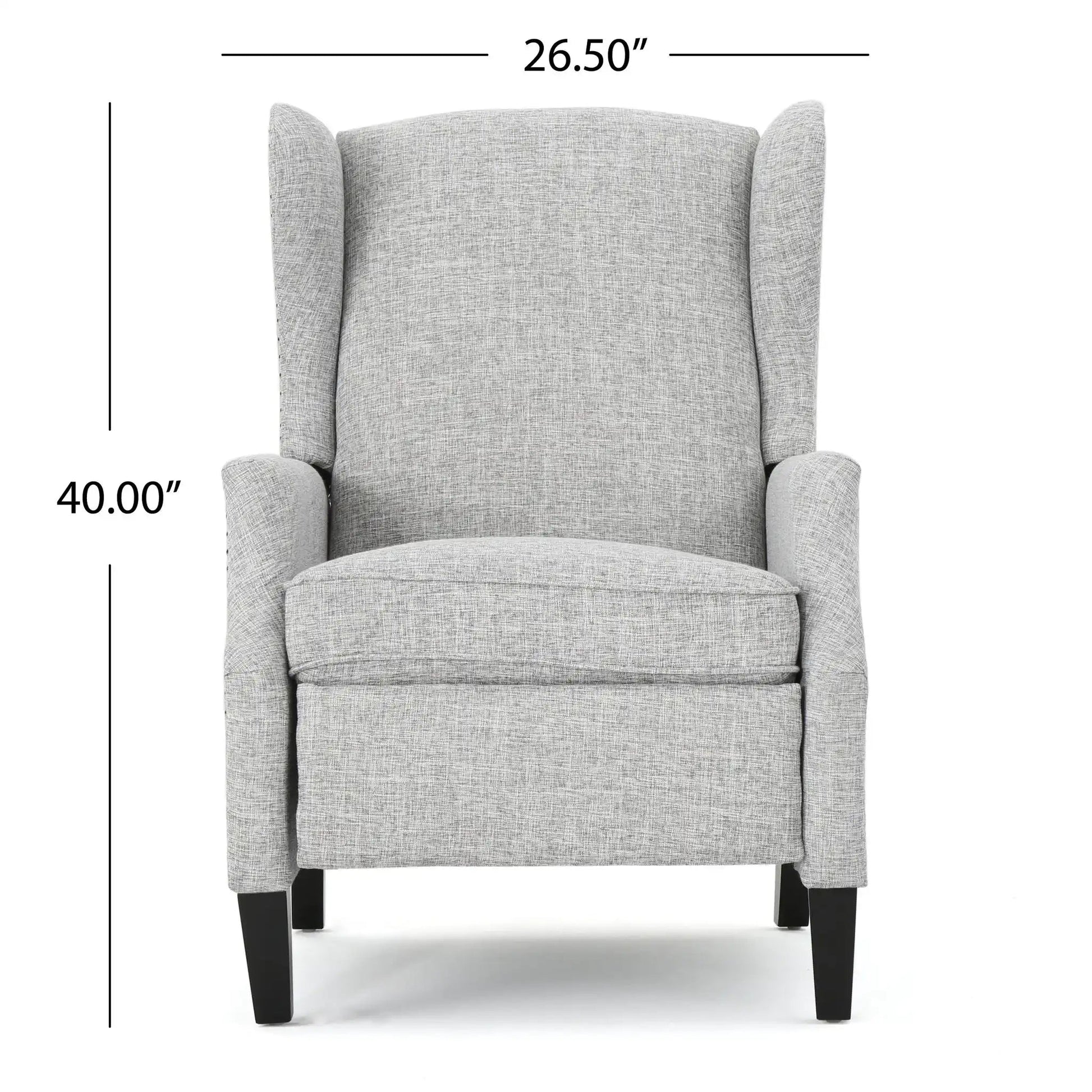Westeros Wing Back Fabric Upholstered Recliner in grey fabric with padded arms on Tampa Home & Garden Store