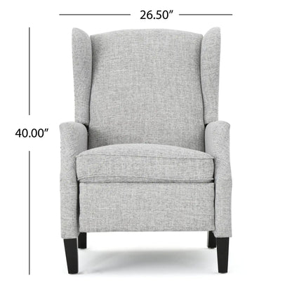 Westeros Wing Back Fabric Upholstered Recliner in grey fabric with padded arms on Tampa Home & Garden Store