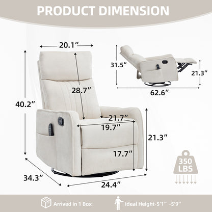 Beige heat massage manual recliner chair with rocker and swivel by HouseOfZazla on Tampa Home & Garden Store