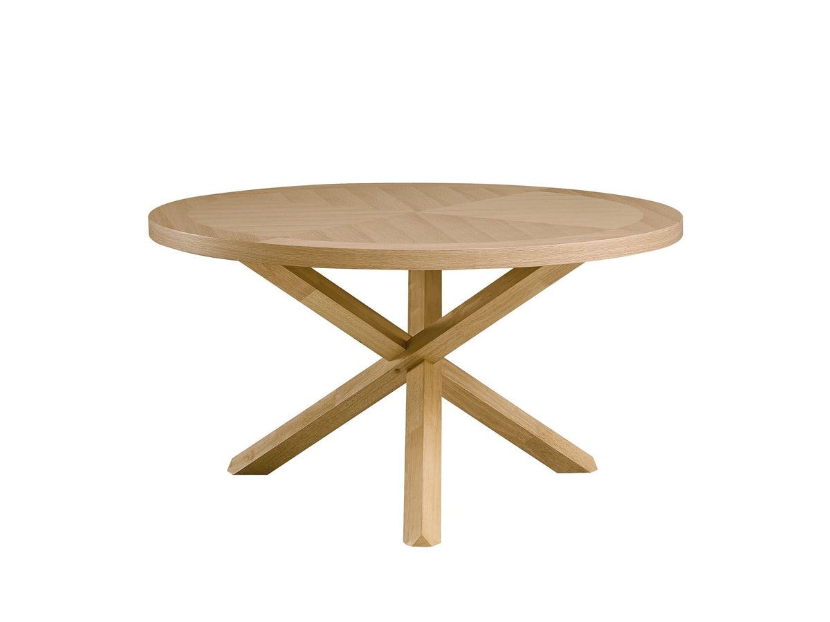 Kasem Round Dining Table Oak with solid wood base and crisscross legs on Tampa Home & Garden Store