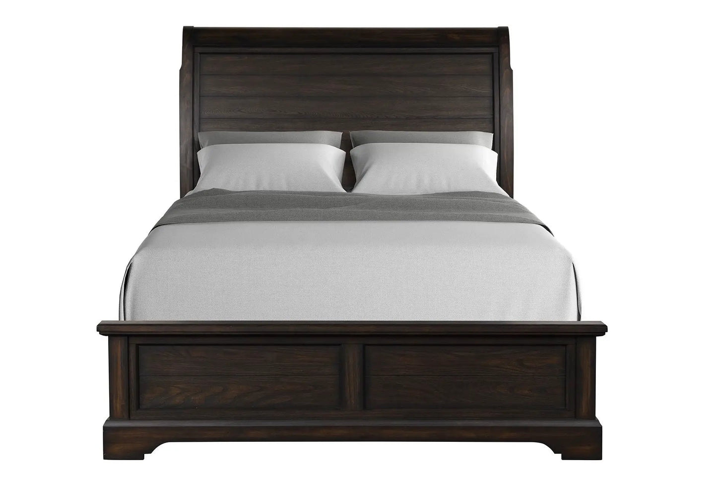 Crafted Sleigh Bed dark walnut wood with paneled headboard by Unique Piece Furniture on Tampa Home & Garden Store