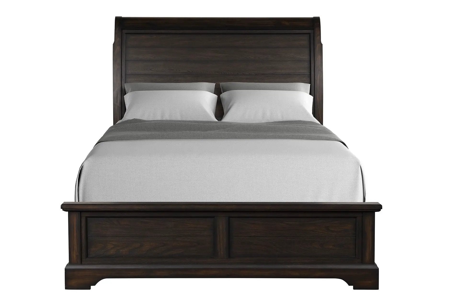 Crafted Sleigh Bed dark walnut wood with paneled headboard by Unique Piece Furniture on Tampa Home & Garden Store