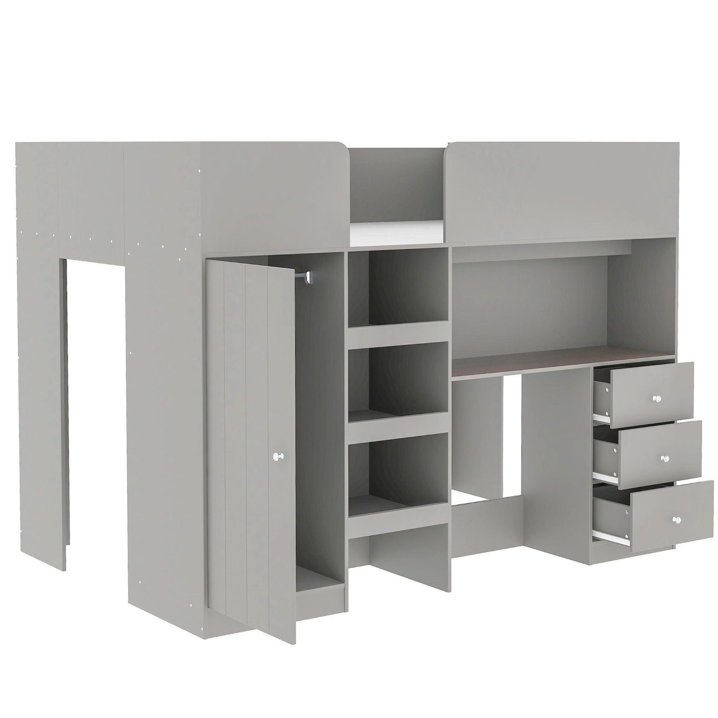 Loft bed with built-in wardrobe, desk, shelves and drawers in gray by HouseOfZazla on Tampa Home & Garden Store