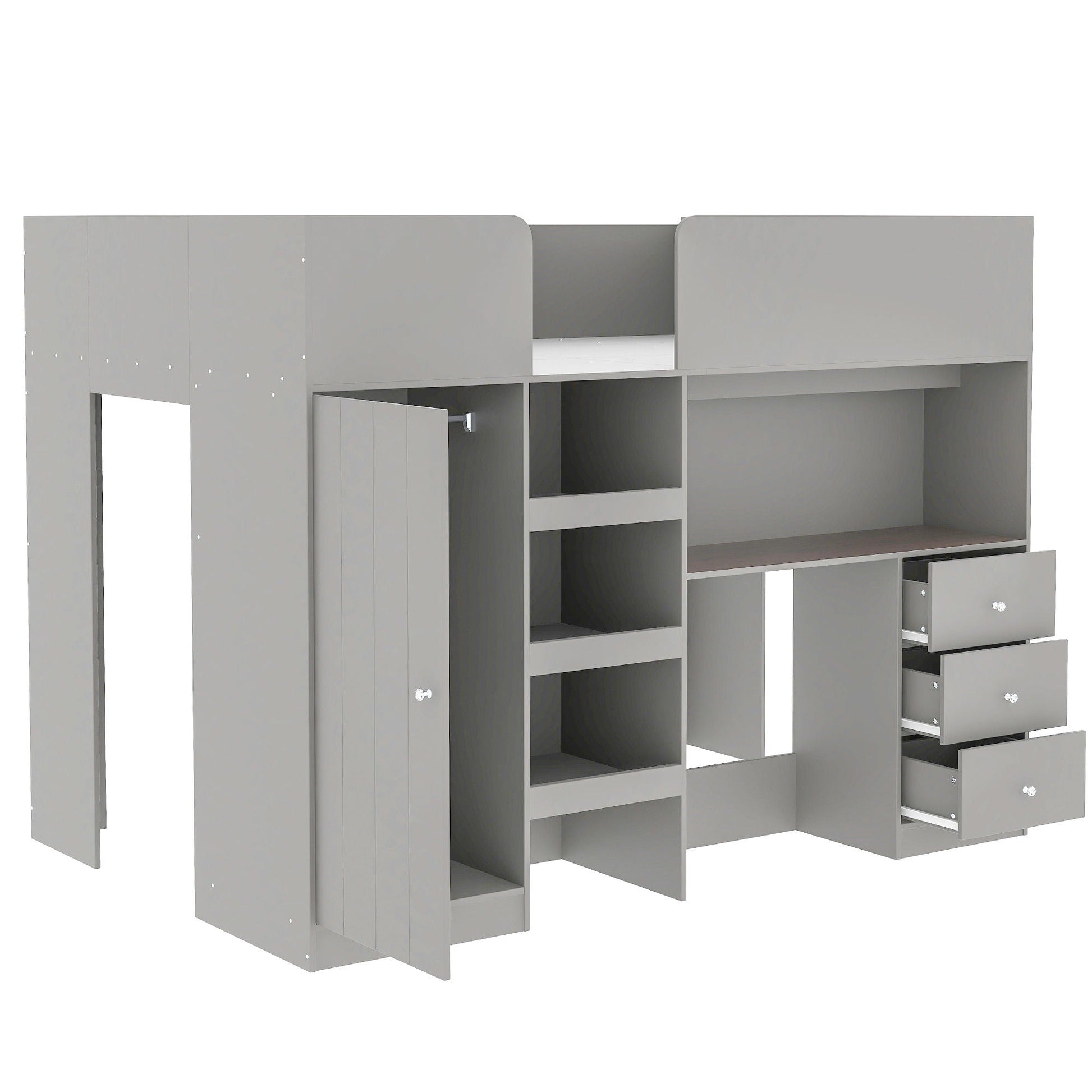 Loft bed with built-in wardrobe, desk, shelves and drawers in gray by HouseOfZazla on Tampa Home & Garden Store
