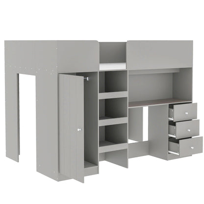 Loft bed with built-in wardrobe, desk, shelves and drawers in gray by HouseOfZazla on Tampa Home & Garden Store