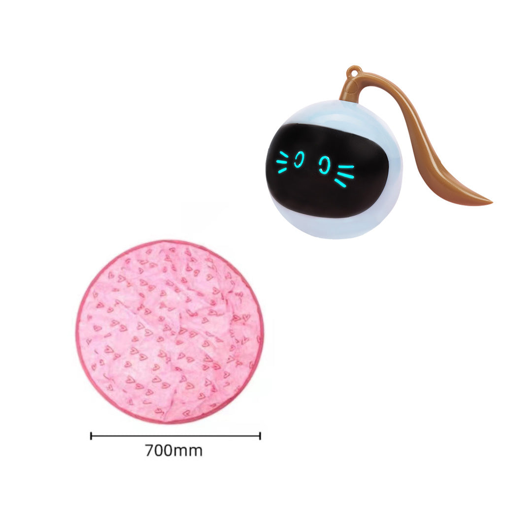 Cat toys set by Sell My Stuff: LED-eyed motion ball with brown tail and pink circular play mat on Tampa Home & Garden Store