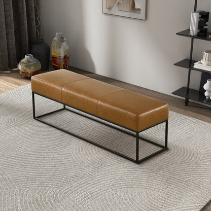 Odessa tan upholstered bench by HouseOfZazla with tan cushion and black metal frame on Tampa Home & Garden Store