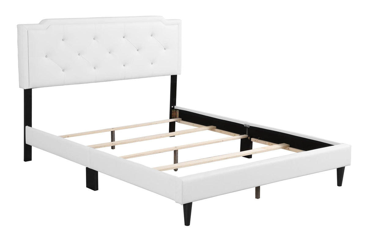 Button tufted white upholstered bed frame with black legs by HouseOfZazla on Tampa Home & Garden Store