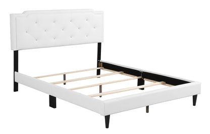 Button tufted white upholstered bed frame with black legs by HouseOfZazla on Tampa Home & Garden Store