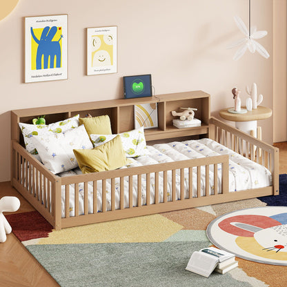 HouseOfZazla floor bed with storage cabinets and USB ports in natural wood finish on Tampa Home & Garden Store