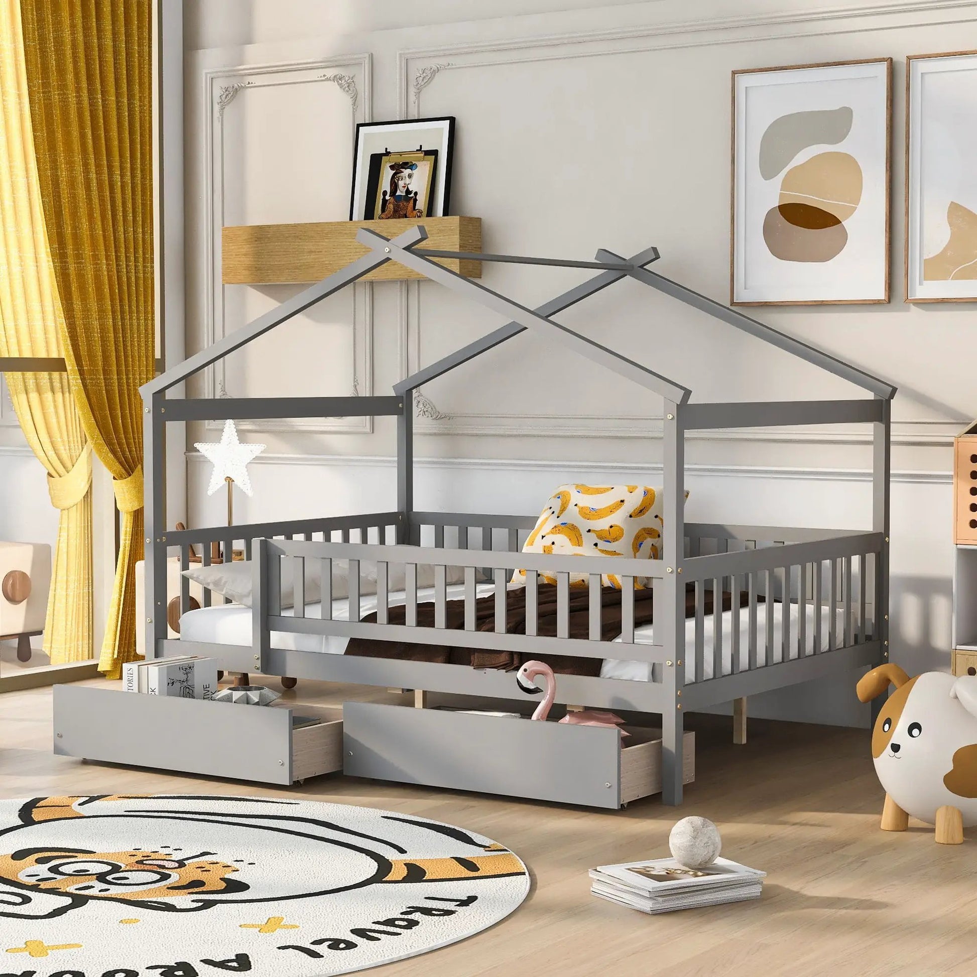 House Bed With 2 Drawers storage bed in gray metal frame by Unique Piece Furniture on Tampa Home & Garden Store