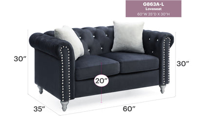 Contemporary loveseat with jeweled tufted design in deep navy velvet by HouseOfZazla on Tampa Home & Garden Store