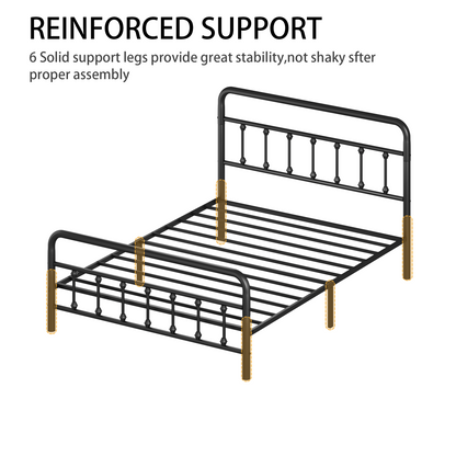 Metal full-size bed frame with headboard and under-bed storage, black steel, HouseOfZazla on Tampa Home & Garden Store