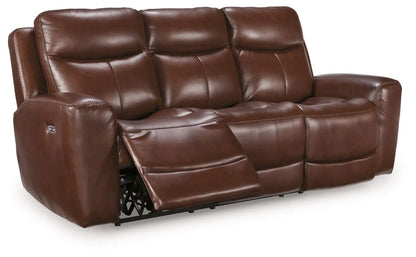 Bexhurst power reclining sofa with adjustable headrest in brown leather on Tampa Home & Garden Store