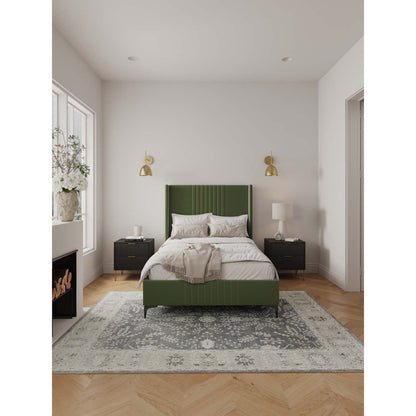 HouseOfZazla Promenade bed with green upholstered headboard and slats, black nightstands on Tampa Home & Garden Store