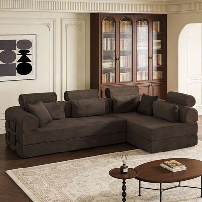 Modern L-shaped modular sectional sofa in dark brown ribbed fabric by HouseOfZazla on Tampa Home & Garden Store