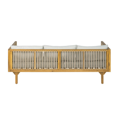 Outdoor Acacia Wood Patio Sofa with Teak Finish