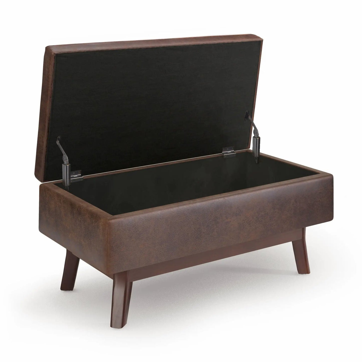 Owen Upholstered Rectangular Storage Ottoman brown faux leather with black interior on Tampa Home & Garden Store