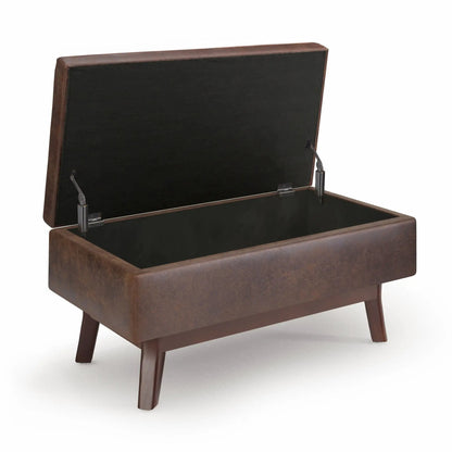 Owen Upholstered Rectangular Storage Ottoman brown faux leather with black interior on Tampa Home & Garden Store