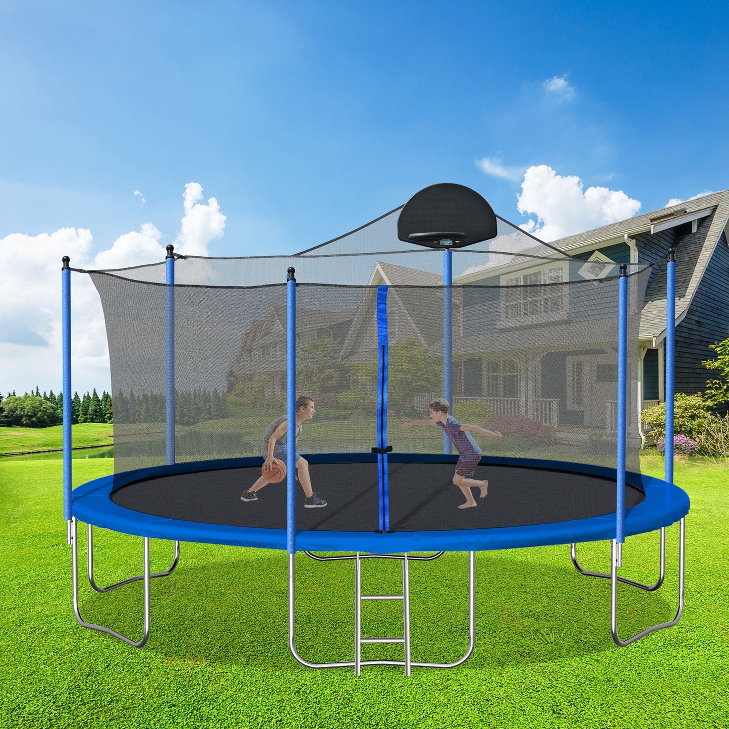 14 Ft Trampoline With Basketball Hoop And Net