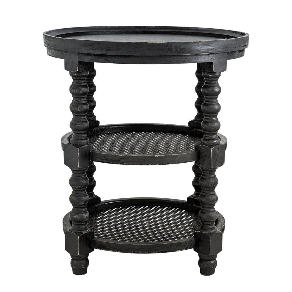 Round 3-tier black side table with turned legs and mesh shelves by HouseOfZazla on Tampa Home & Garden Store