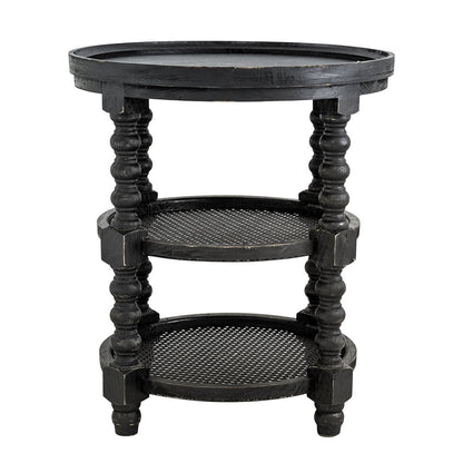 Round 3-tier black side table with turned legs and mesh shelves by HouseOfZazla on Tampa Home & Garden Store