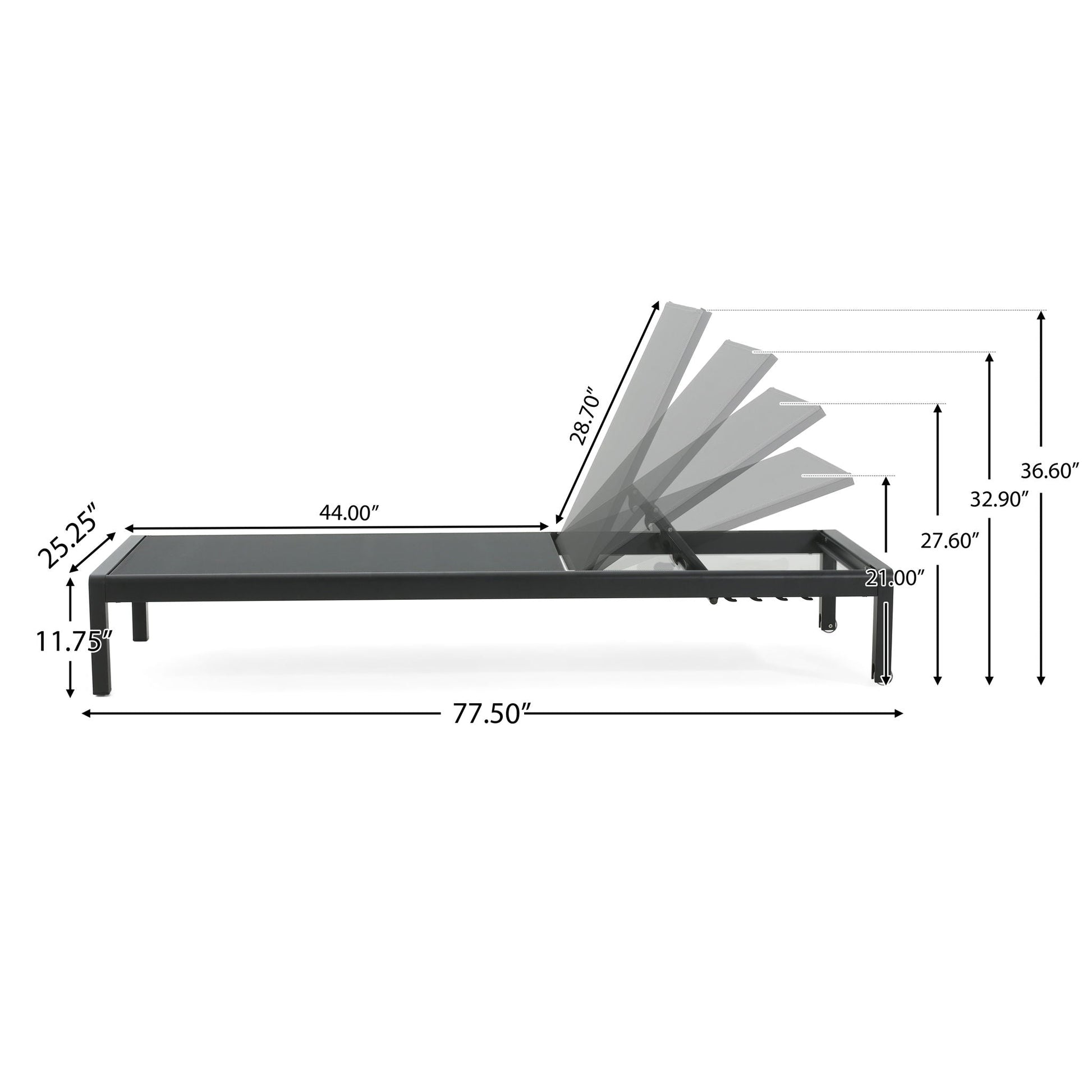 Outdoor Chaise Lounge by HouseOfZazla with 5 reclining positions, black frame and grey cushions on Tampa Home & Garden Store