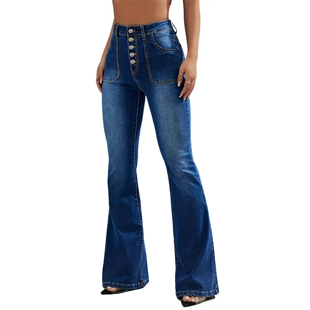 New Micro Pull American jeans high waist bootcut blue denim by FLIPSTYLEZLLC with button fly on Tampa Home & Garden Store