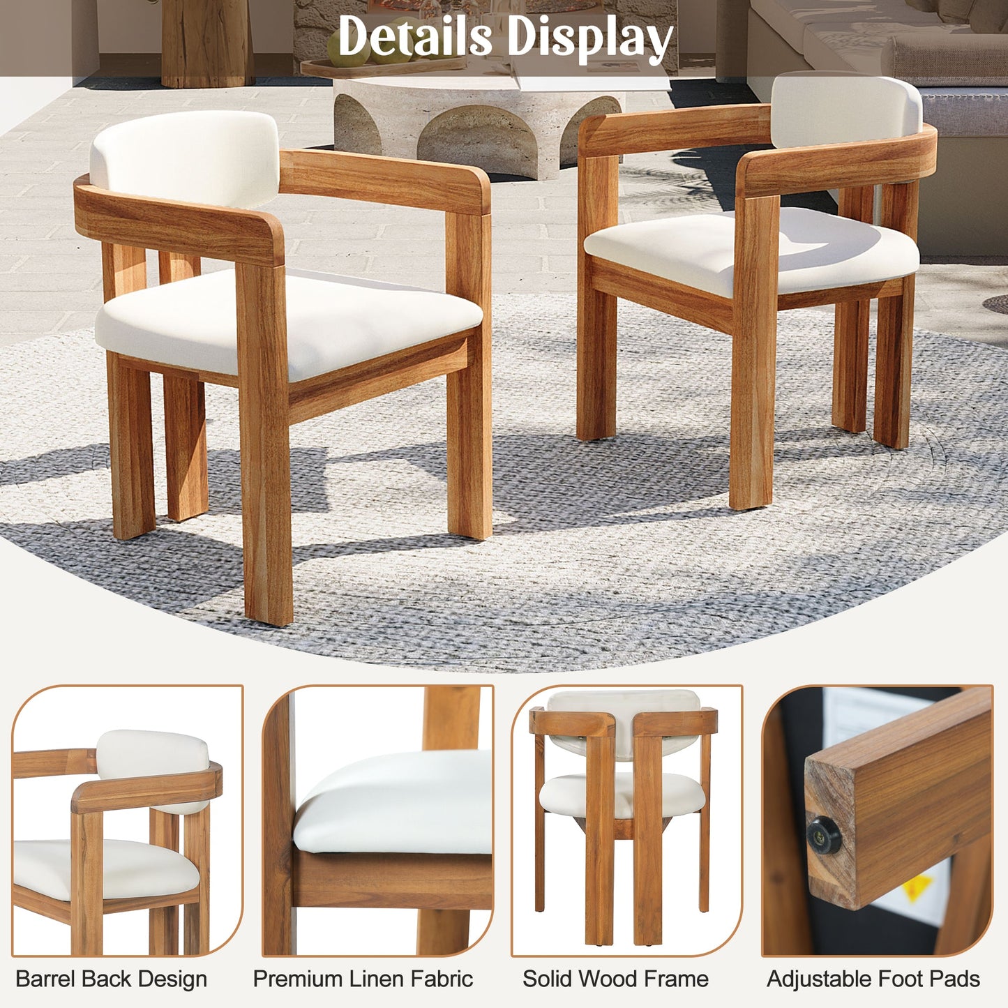 5-Piece Outdoor Acacia Wood Round Dining Set with white cushions by HouseOfZazla on Tampa Home & Garden Store